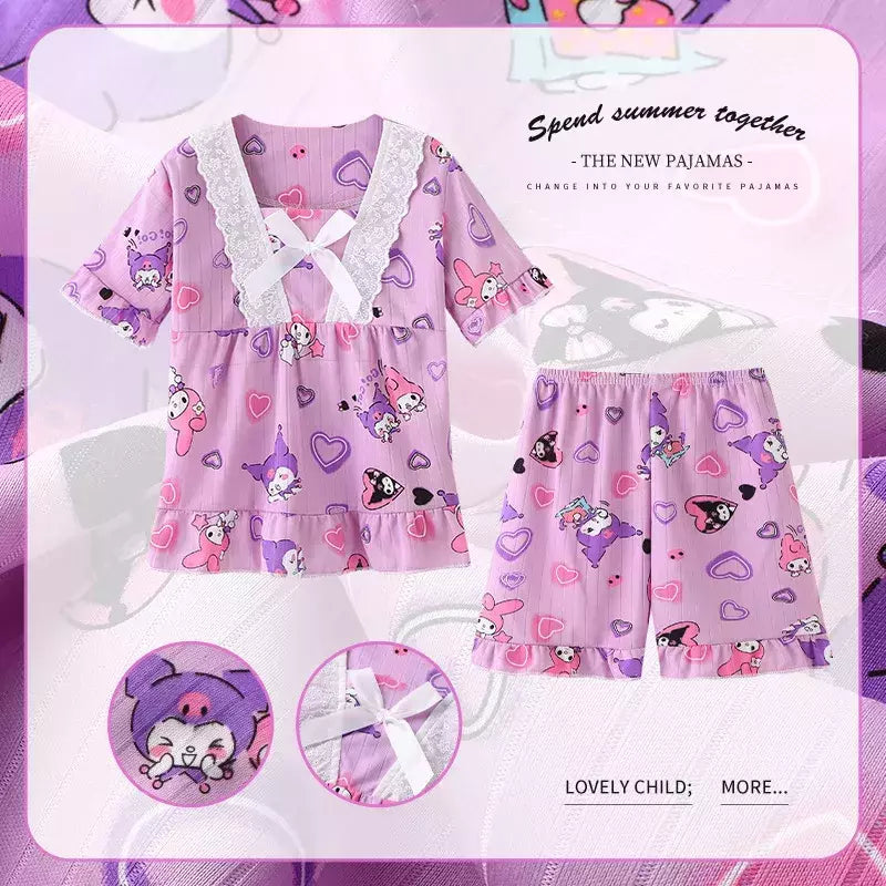 Pijama infantil para desenhos animados, roupas esportivas casuais, roupas para casa, camiseta estampada, kuromi, novo, verão