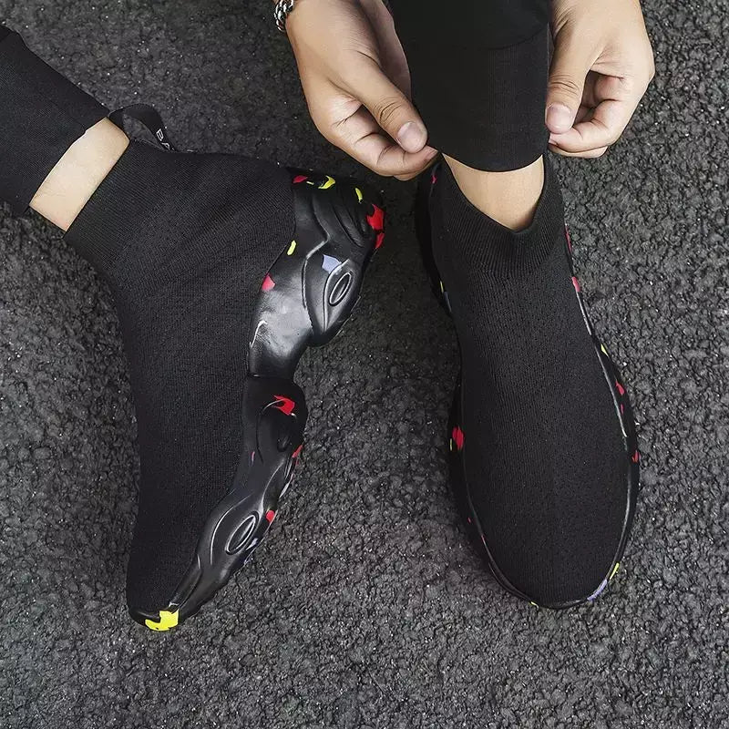 Sapatos masculinos de corrida, tênis de tamanho grande, sola grossa, sapatos esportivos de rua, hip-hop, meia casual e bola retrô 38-48