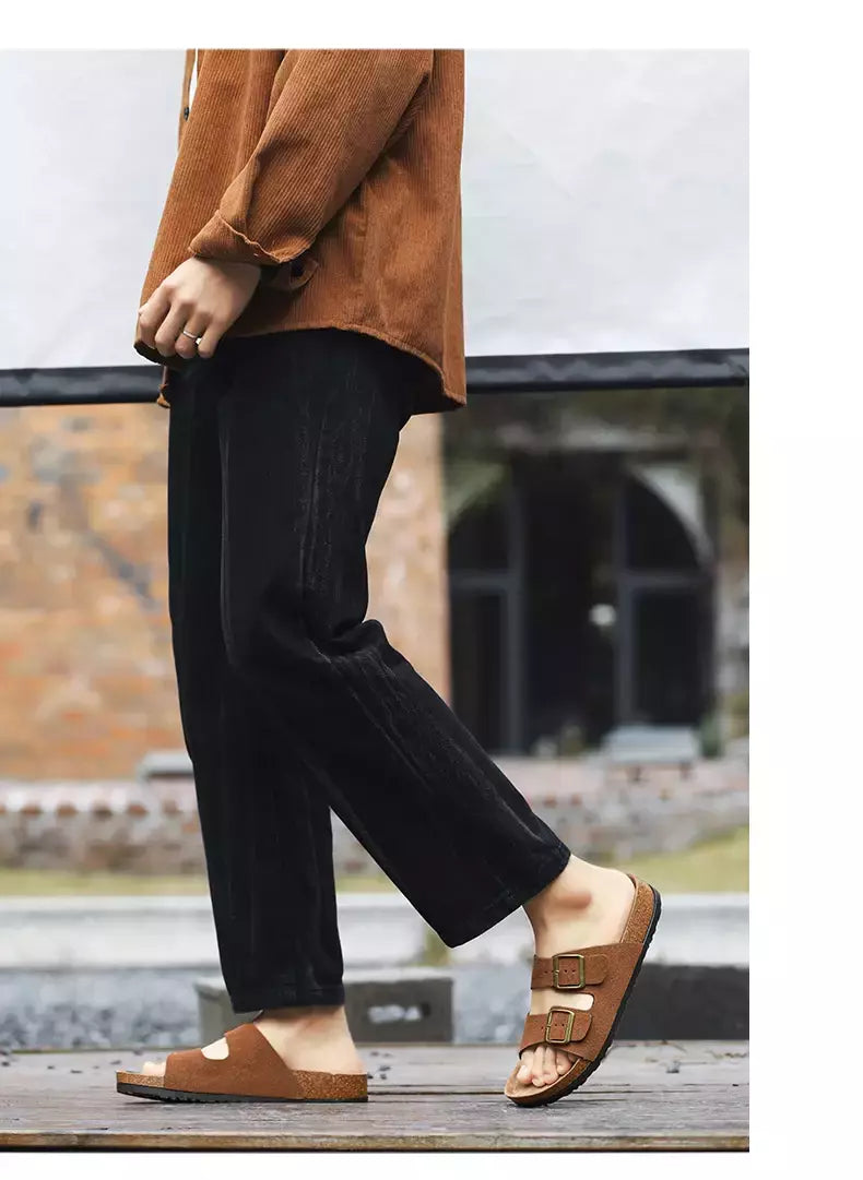 Sandálias masculinas de couro para praia, chinelo confortável, sapatos de marca original, verão 2022