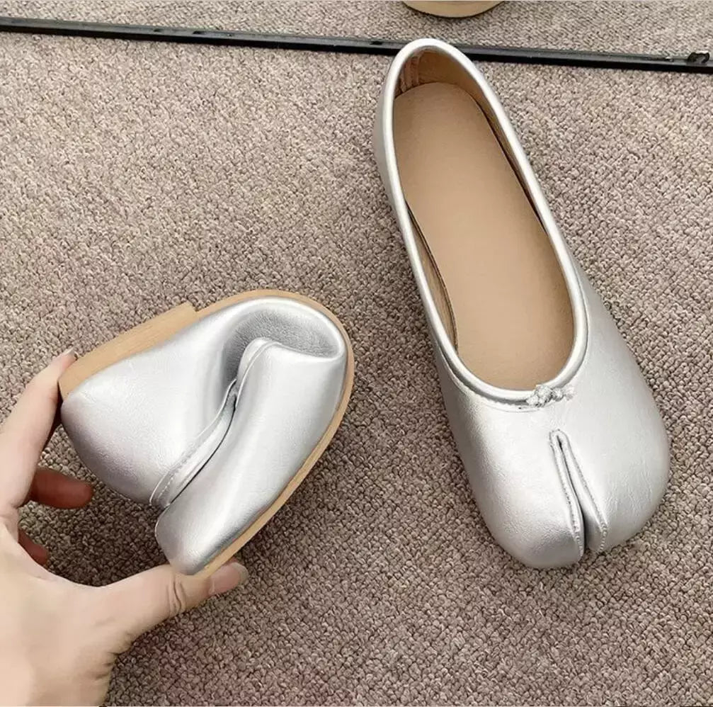 Mocassins de couro aconchegantes estilo japonês para mulheres, sapatilha de bailarina feminina, casco dividido, ninja tabi flats, Mary Jeans, sapato mocasines