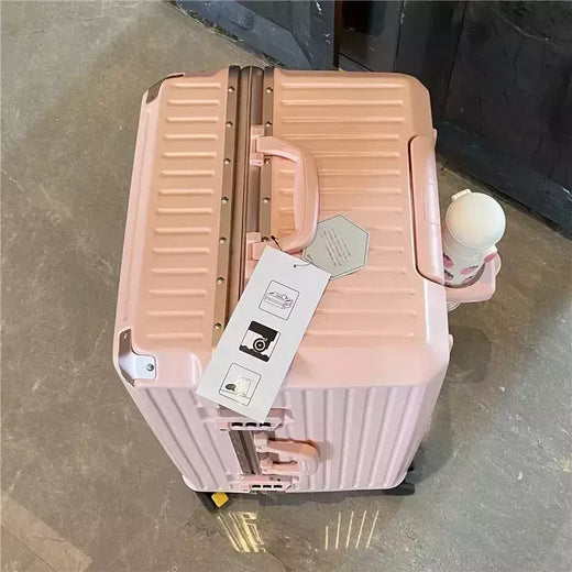 Grande Capacidade de Alumínio Frame Mala para Homens e Mulheres, Bagagem Cup Holder, Trolley Case, Brake Wheel Travel Bag, 30 "Tamanho Grande
