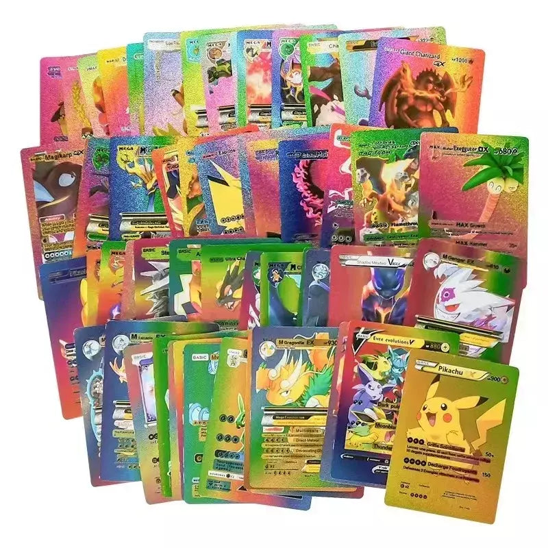Cartão de folha de ouro colorido pokemon charizard pikachu arceus prata preto arco-íris inglês francês alemão espanhol vstar gx vmax cartões