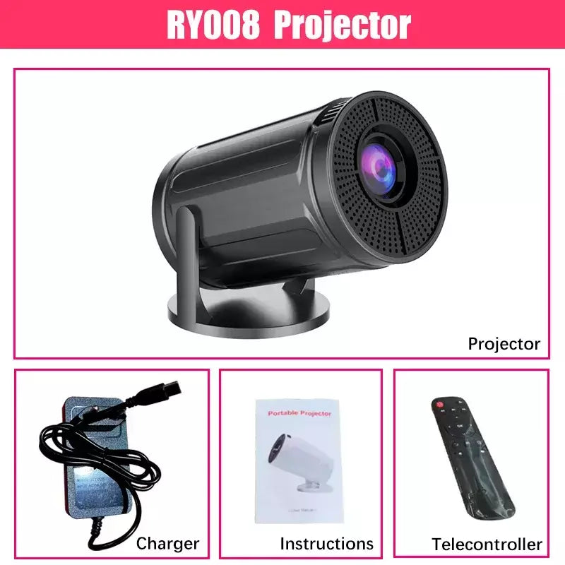 Projetor RUSMR RY008 PRO 4K Android Dual Wifi6 290ANSI Allwinner H713 BT5.0 1080P 1280*720P Projetor de cinema em casa ao ar livre