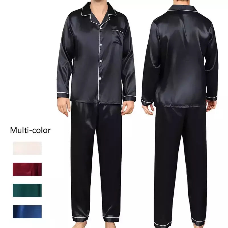 Conjunto de pijama com cardigã de manga comprida masculino, monocromático, lapela, casual, roupa de casa simples, pijamas, plus size, juventude, outono, inverno, 2 peças, conjunto