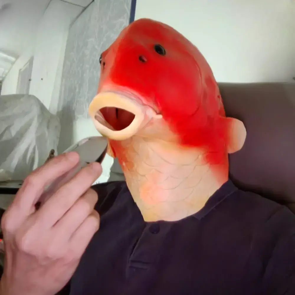Máscara de cabeça de peixe engraçado animal máscara de carpa preta para festa de aniversário de halloween animal cosplay cabeça capa brincadeira prop peixe máscaras de látex