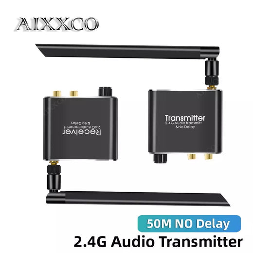 Transmissor e receptor de música de áudio wi-fi sem fio AIXXCO 50M 2.4G com adaptador de áudio sem fio R/L RCA de 3,5 mm