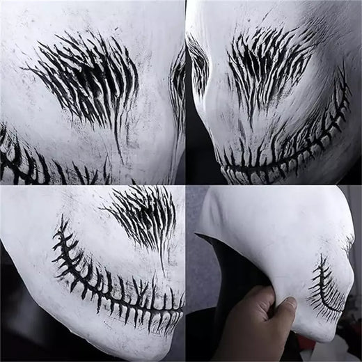 Máscara de demônio de material de látex, máscara de festa de dramatização de halloween, sorriso fino, cocar de terror, adereços de brincadeira, decoração de festival de halloween