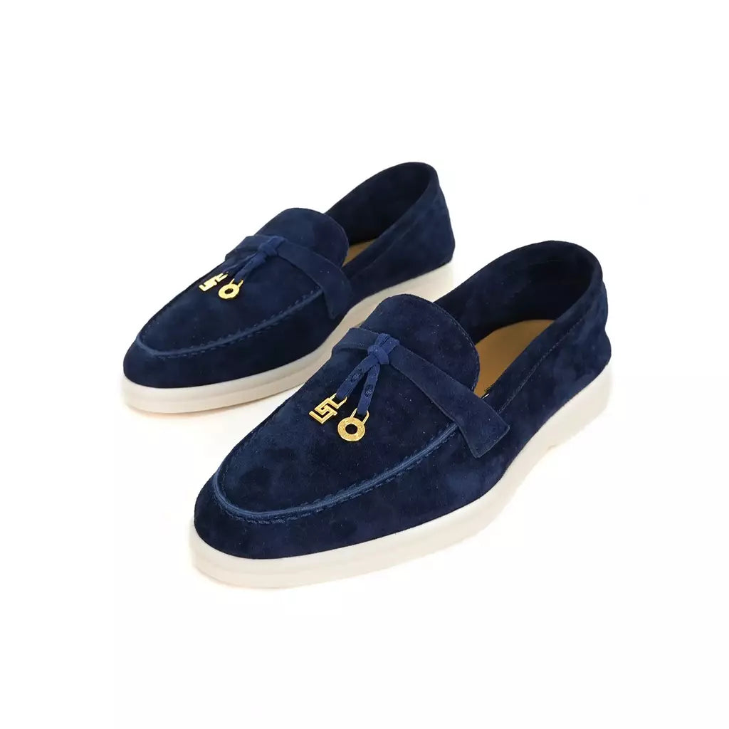Sapatos de mula de camurça antiderrapante para mulheres, sapatos para dirigir, pingente de metal, marca de luxo, moda casual confortável, Le Fu