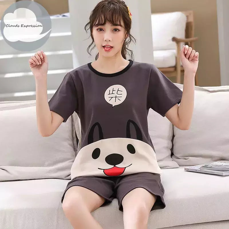 Desenhos animados pato impressão pijama conjuntos para jovens amantes, pijamas de algodão, ternos curtos para casais, moda homewear, verão, 4XL