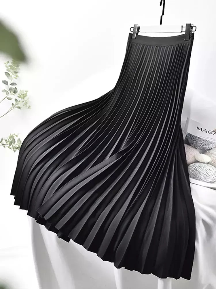 Marca designer feminino primavera outono elegante chique sólido saia plissada cintura alta moda de luxo com elástico feminino C-035