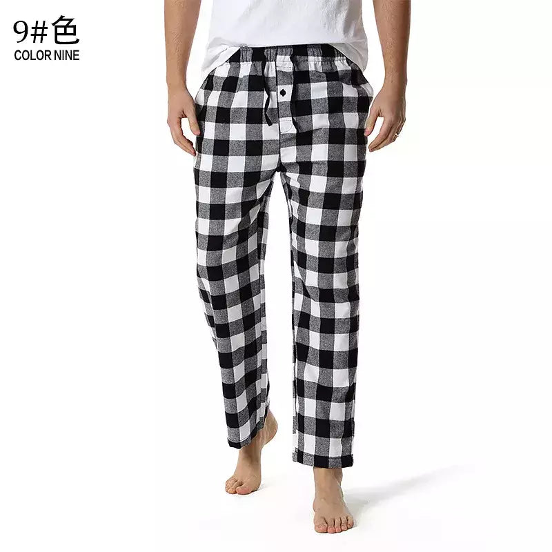 Branco preto xadrez pijama calças inferiores homens relaxando confortável macio algodão flanela casa wear respirável flanela pijama homme