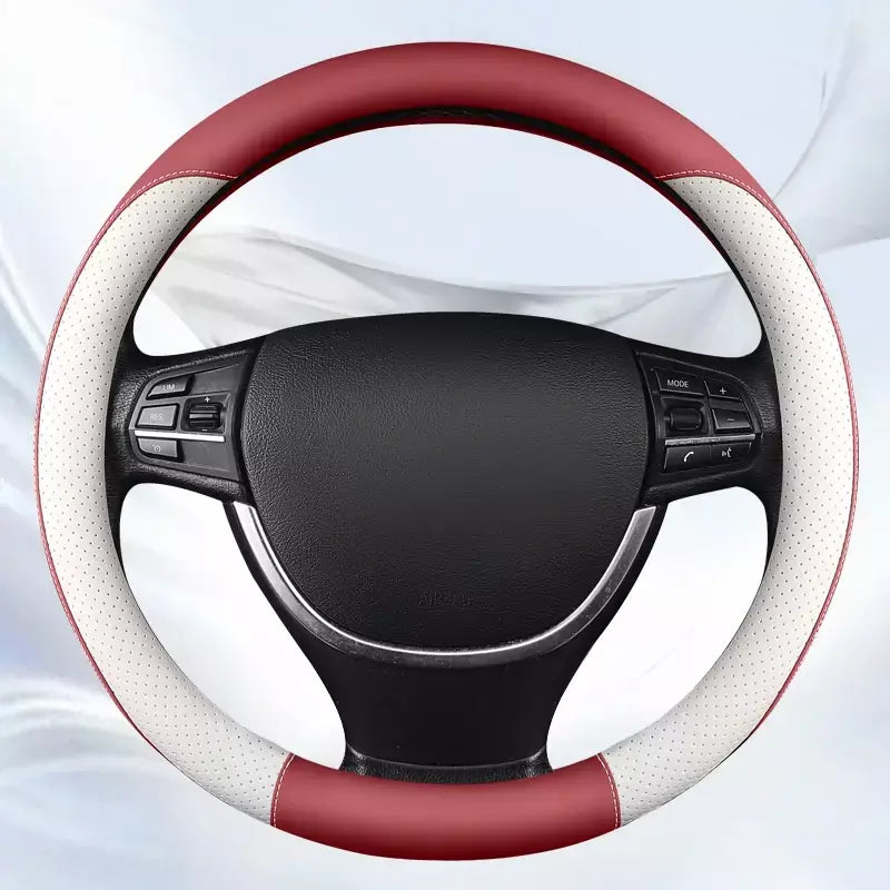 Capa de couro perfurado volante, confortável, respirável, resistente ao desgaste, se encaixa 14.5-15 "volante
