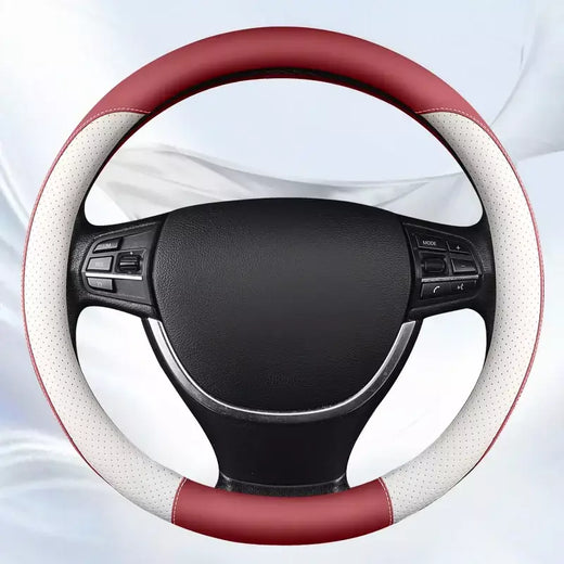 Capa de couro perfurado volante, confortável, respirável, resistente ao desgaste, se encaixa 14.5-15 "volante