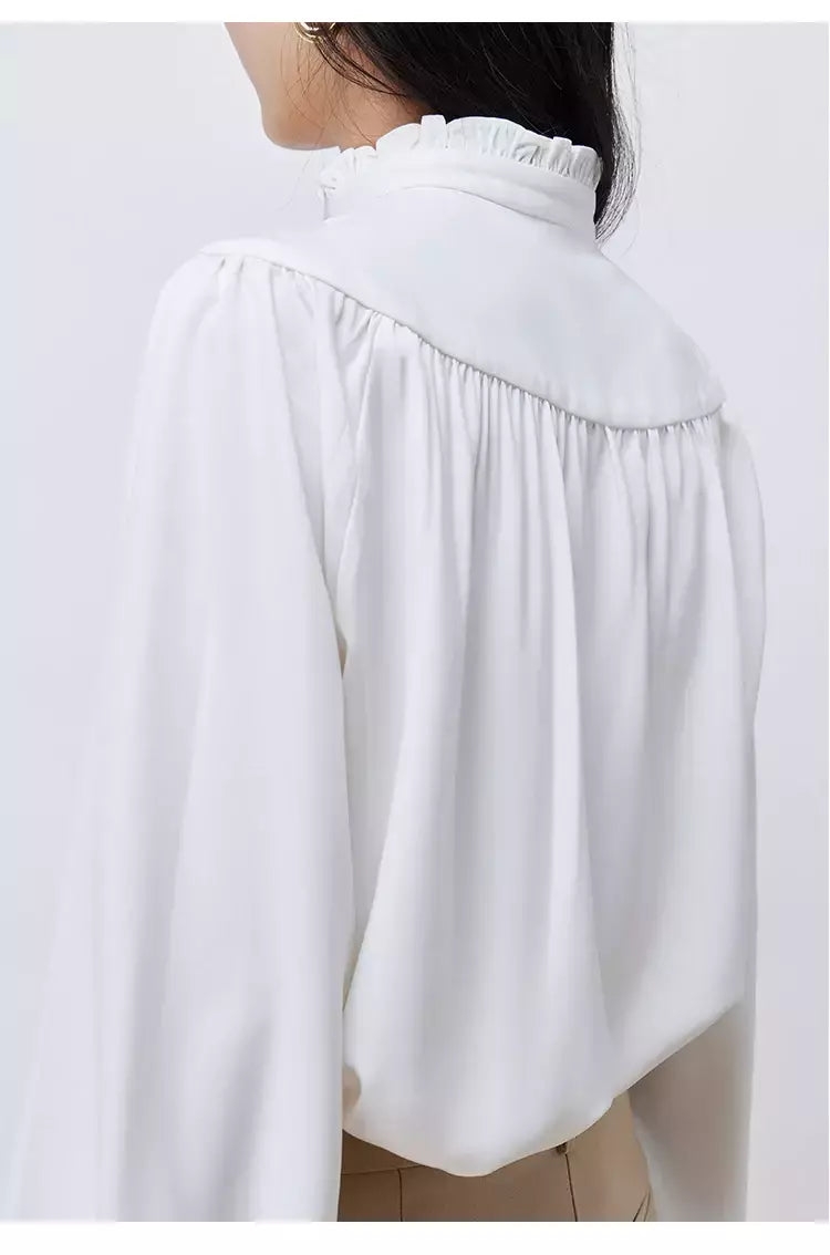 LILYMOON-Camisa de manga comprida feminina, colarinho francês, orelha de madeira, camisa casual coreana, Tops Y2K, pulôver elegante solto, batida na rua