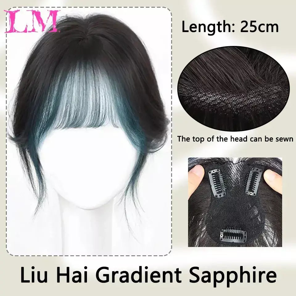 Lm fino 3d ar franja de cabelo em linha reta puro franja clipe em extensões de cabelo topper franja 3d invisível sem costura cabeça peruca de cabelo
