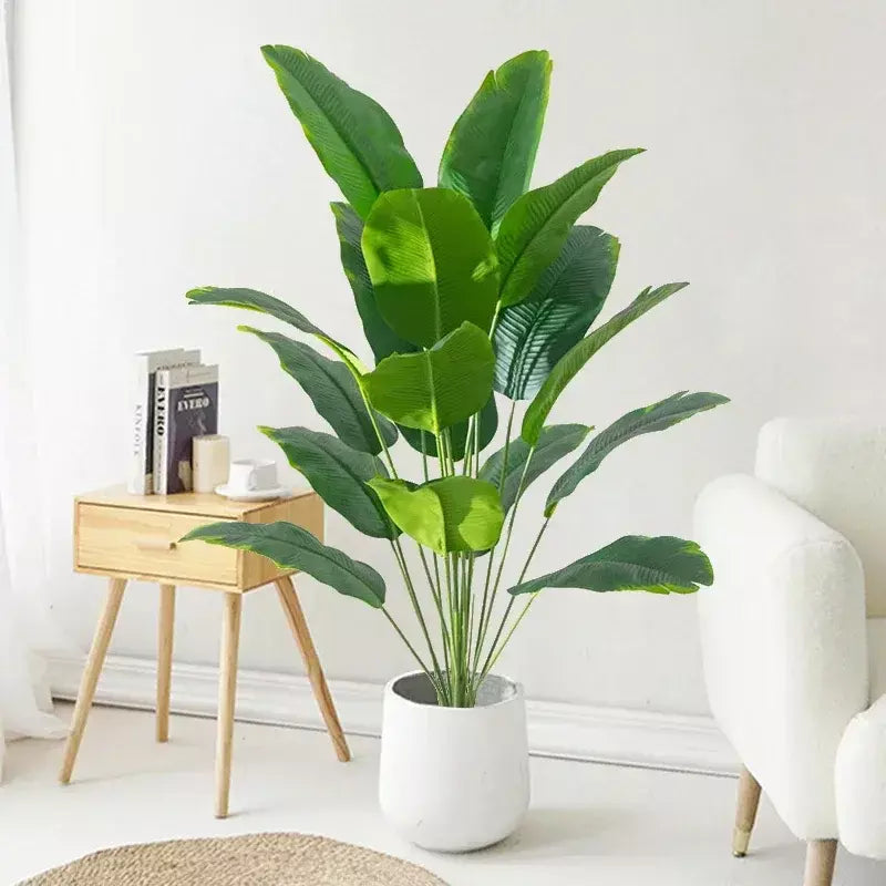 1pc plantas artificiais grande palmeira tropical falso plantas de banana folhas toque real plástico monstera para casa jardim festa decoração