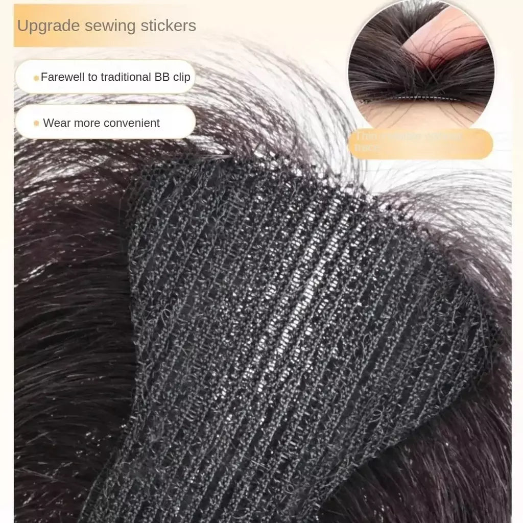 Nenhum clipes de cabelo humano franja francesa gancho e laço pasta mágica toppers para mulheres fácil de usar adesivos de costura remendos de cabelo extensão