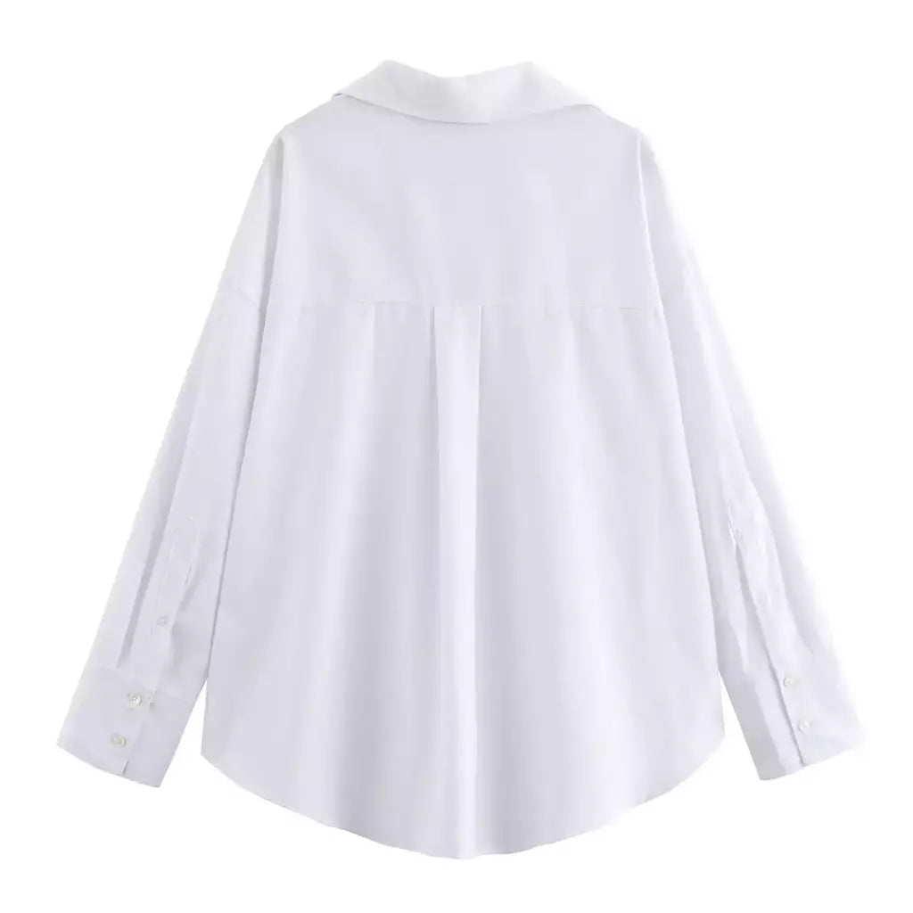 TRAF-Blusa Feminina de Algodão Lapela de Peito Único, Camisa Feminina, Tops de Manga Comprida Oxford, Chique Street Clothing, Moda Primavera