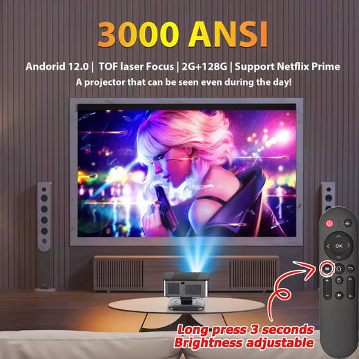 XWBSY 2025 Projetor de foco laser TOF 45000Lumens Moive Projetor de luz diurna portátil 4K Android 12.0 Projetor LED WIFI6/20MS