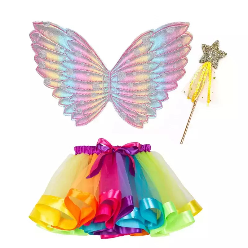 Saia tutu meninas asa verão menina princesa mini pettiskirt festa dança arco-íris tule saias coloridas halloween cosplay roupas