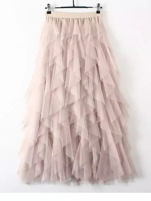 TIGENA-Tutu saia comprida de tule para mulheres, cintura alta, saia plissada, malha, rosa, moda coreana, fofa, estética, feminina, senhora, 2023