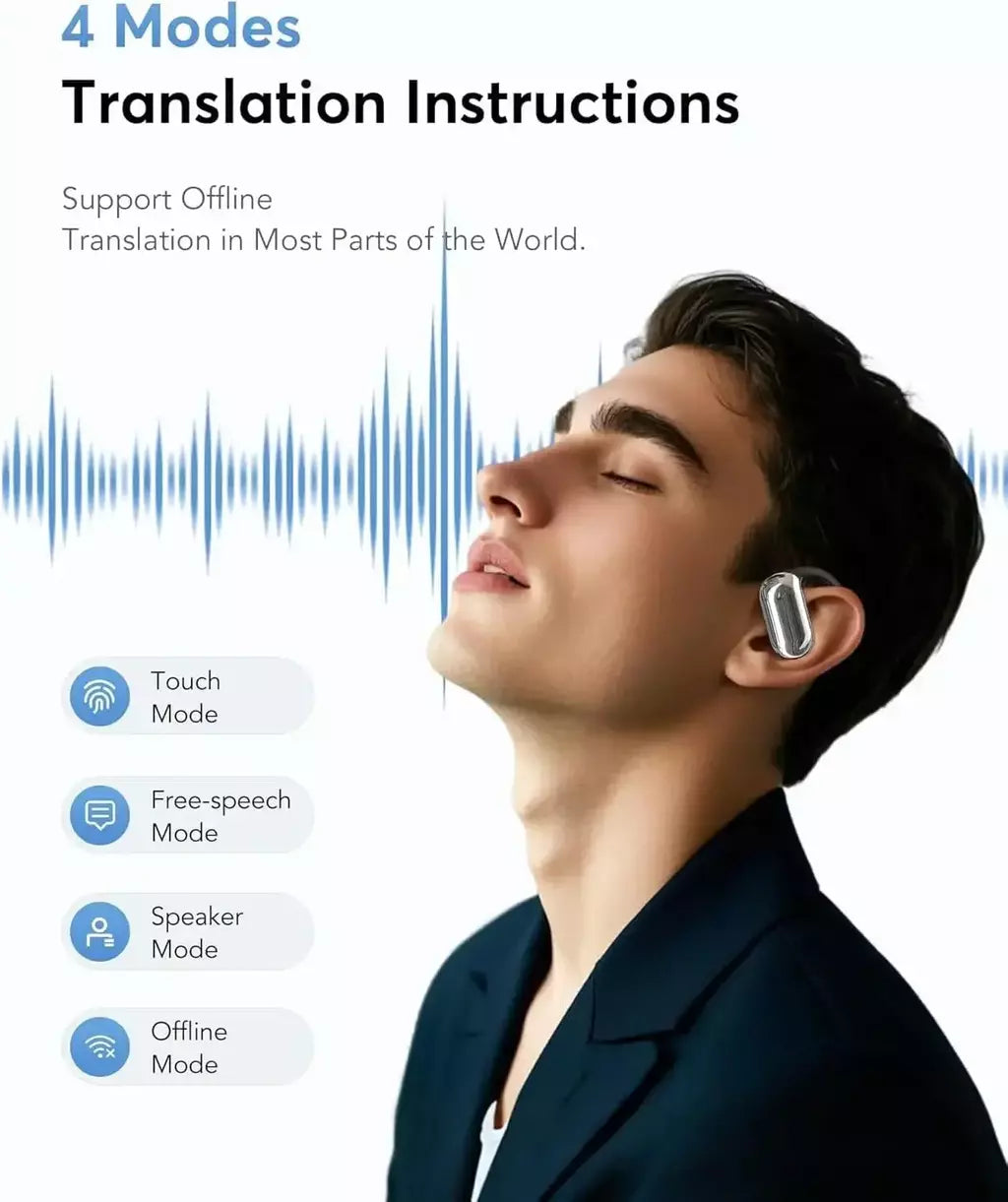 UYUXIO Fones de ouvido tradutor em tempo real AI Fones de ouvido para tradução de idiomas 144 idiomas e detalhes 3 em 1 OWS Fones de ouvido para negócios
