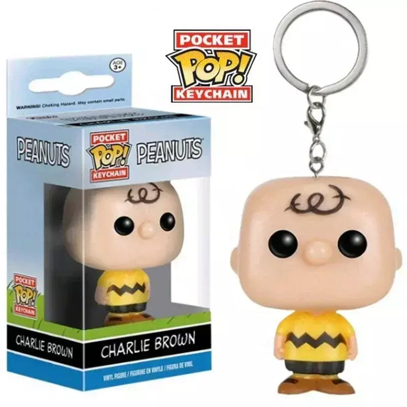 Funko pop novo chaveiro brinquedo amendoim charlie marrom snoopy brinquedo figuras bolso pop chaveiro bonito pingentes colecionáveis modelo brinquedos