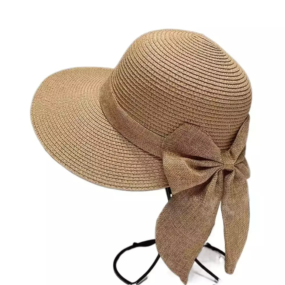 Casual palha chapéu com aba larga para as mulheres, respirável praia chapéu com proteção uv, verão