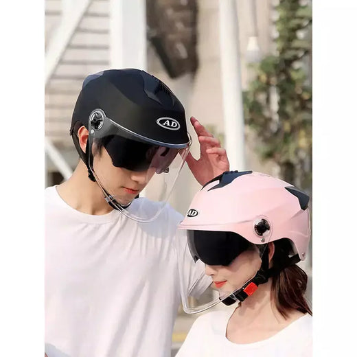 Capacetes de motocicleta com luzes led para homens e mulheres, capacete ciclomotor, scooter elétrico com viseira dupla, luz de bicicleta recarregável