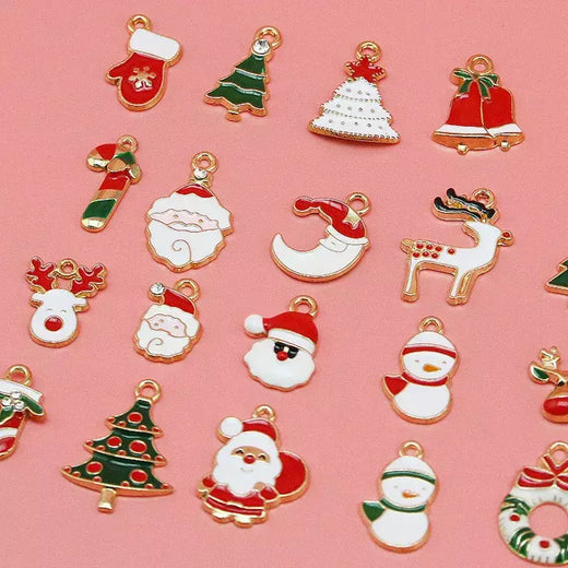 (20 unidades/pacote) pingentes de metal mistos mini decoração de natal artesanato semi-acabado elementos de árvore de natal pendurado diy