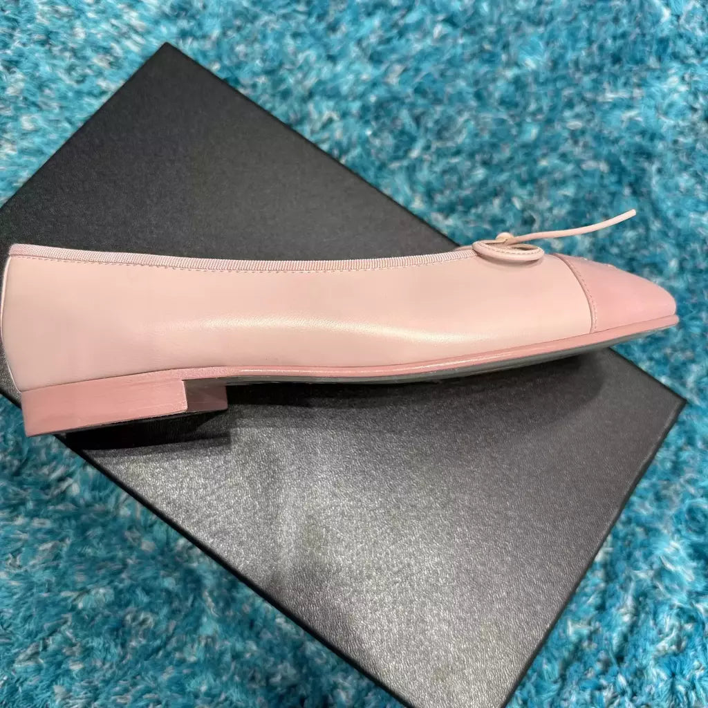 Sapatos de balé de boca rasa para mulheres, cor de pele de carneiro, sapatos borboleta, sapato único