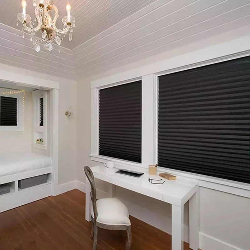Janela Plissada Preta Sombreamento Cortina sem Perfuração, Persianas Dobráveis Adesivas, Cortinas De Banheiro Da Sala De Estar