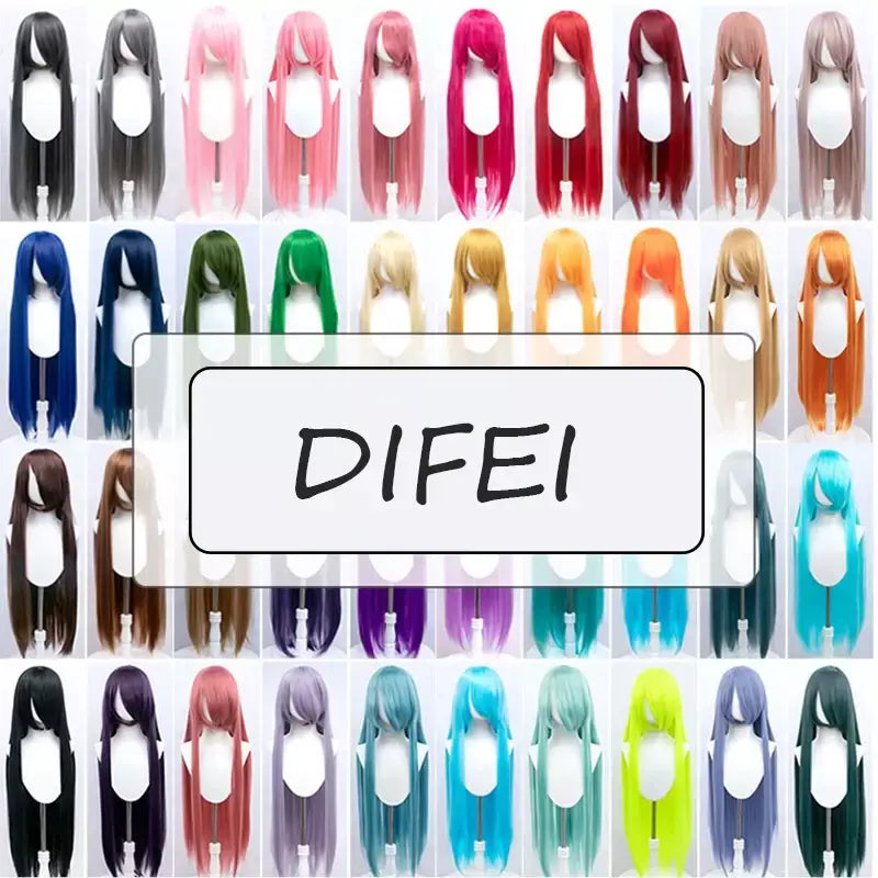 Difei 100cm sintético longa reta peruca cosplay com franja mulher anime ombre peruca rosa verde ouro resistente ao calor peruca