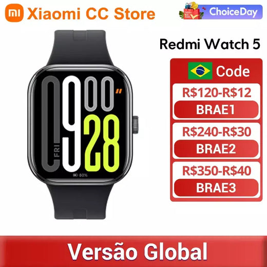 Xiaomi redmi watch 5 versão global 2.07 "60hz tela amoled embutida gnss bluetooth chamada mais de 150 modos esportivos 24 dias de vida útil da bateria