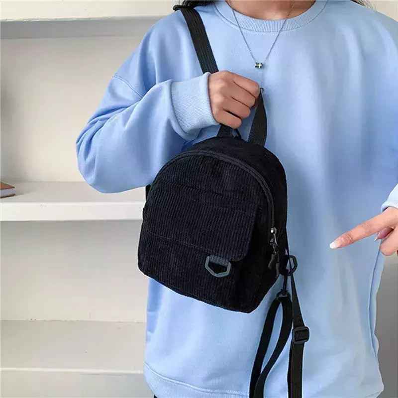Mini mochila feminina, mochila escolar de veludo simples pequena, grande capacidade, mochila feminina durável, monocromática, casual, viajando, moda