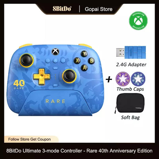Controlador 8BitDo Ultimate-3-Mode - Edição rara de 40o aniversário para Xbox Series X | S e Xbox One, Apple, Windows PC e Android