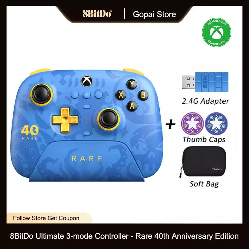 Controlador 8BitDo Ultimate-3-Mode - Edição rara de 40o aniversário para Xbox Series X | S e Xbox One, Apple, Windows PC e Android