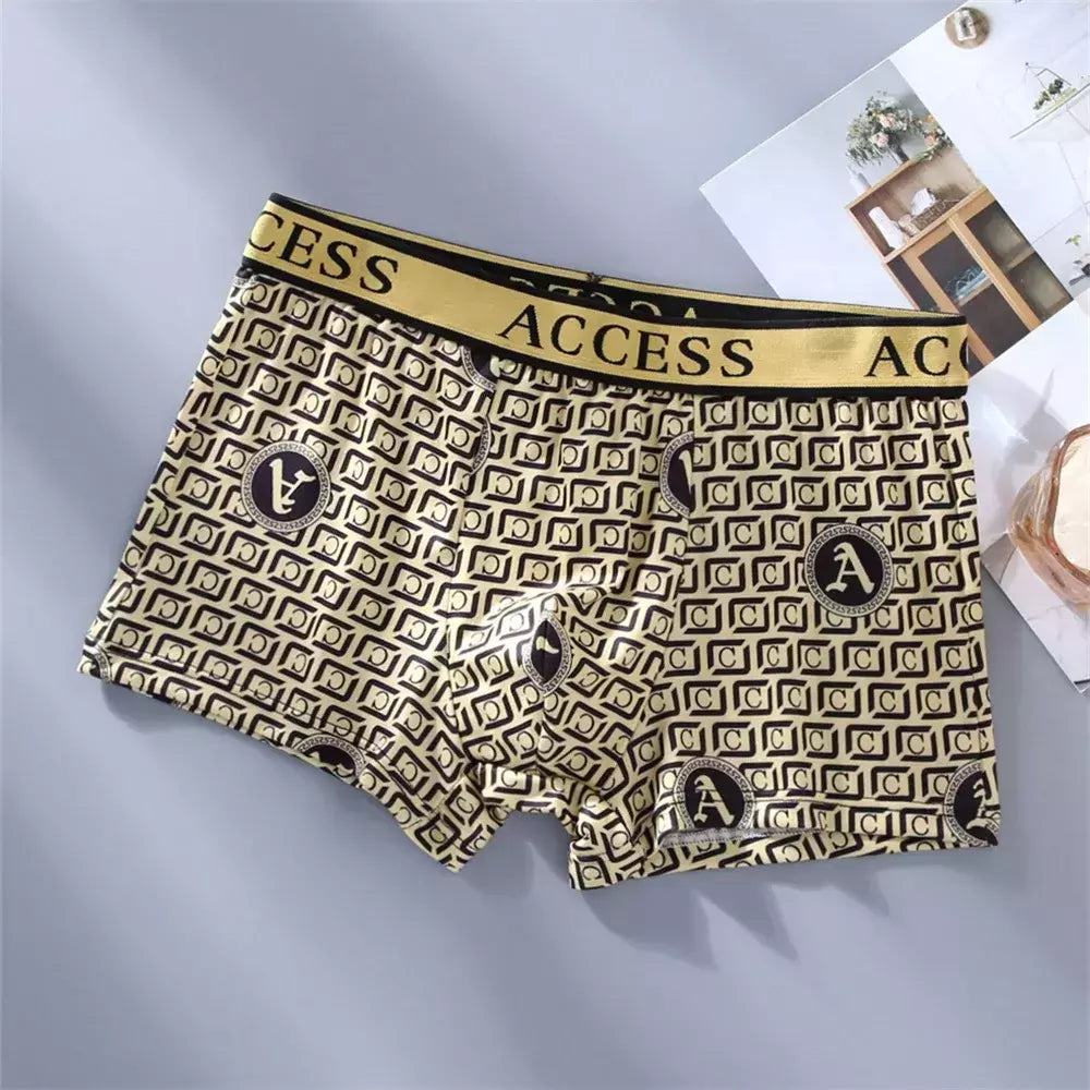 Roupa interior de algodão confortável masculina, Boxers preto e dourado, moda,