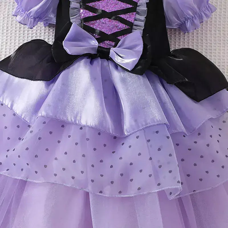 Vestido de menina de halloween vampiro vestido fofo para meninas crianças vestido de princesa roxo roupas legais lolita fantasia de festa de carnaval