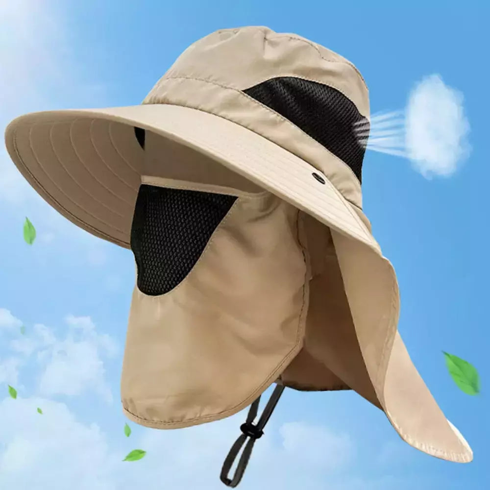 Proteção UV Sun Hats para homens e mulheres, Outdoor Hunting Cap Pesca, Caminhadas, Camping Visor, Bucket Hat, Neck Flap Fisherman Hat, Verão