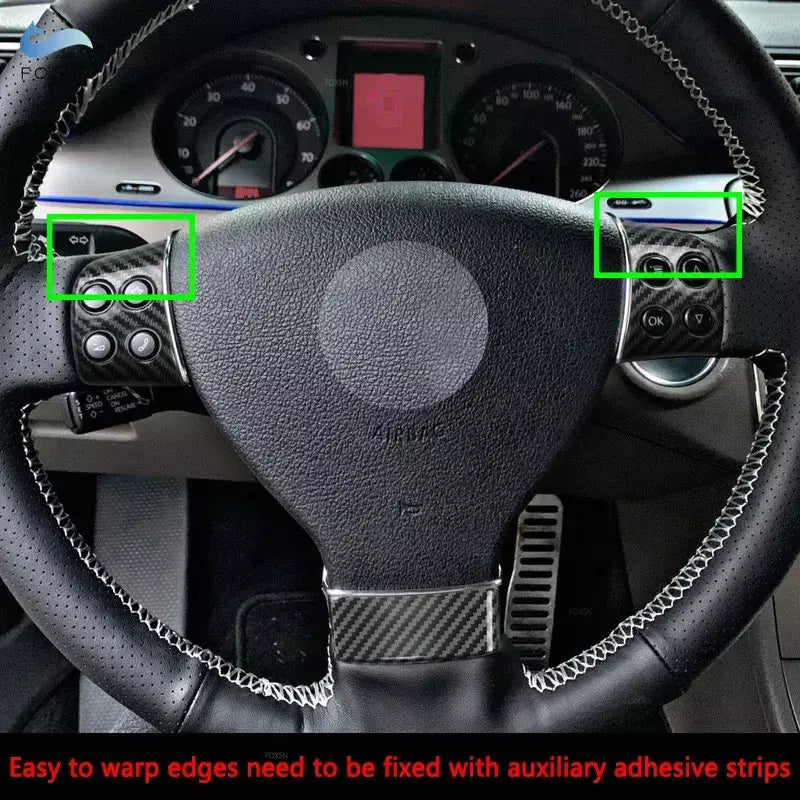 Para vw golf 5 mk5 passat b6 jetta mk5 tiguan abs textura de fibra carbono interior painel volante capa guarnição acessórios preto