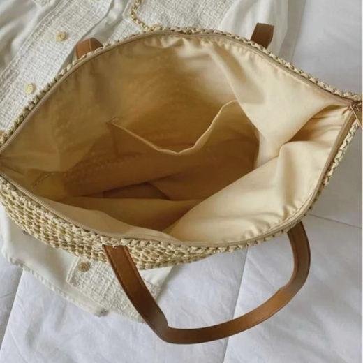 Bolsa de ombro tecida para mulheres, bolsa de mão, palha, artesanal, grande capacidade, verão, praia, viagem, tote