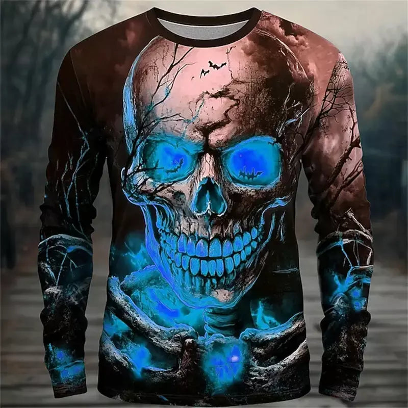 Novo estilo esqueleto masculino casual em torno do pescoço manga longa outono inverno em torno do pescoço pulôver manga longa moda streetwear