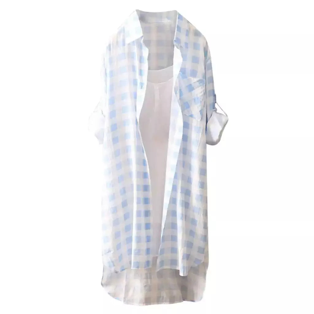 Camisa solta de comprimento médio feminina, tops de manga comprida, blusa casual, casaco feminino, moda verão