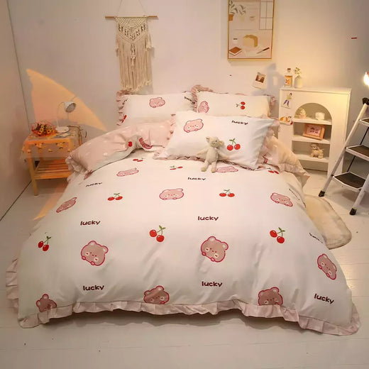 Yanyangtian rendas 4-piece conjunto de cama folha colcha capa fronha linho para a família crianças quarto sala estar conjunto 4 pçs