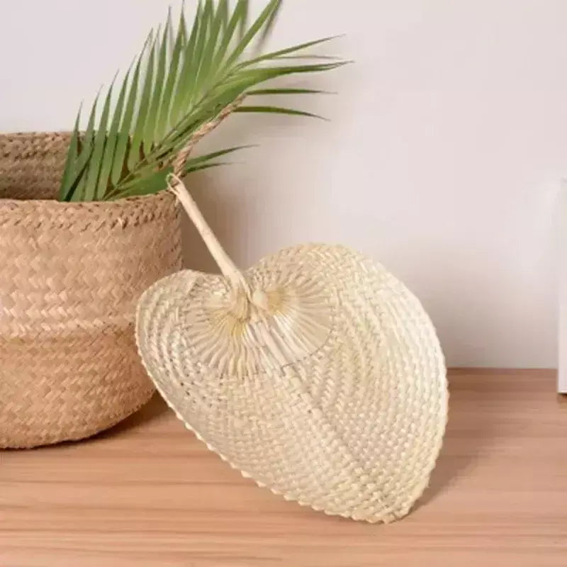 1 peça ventilador tecido de bambu em forma de pêssego artesanal puro, ventilador de verão, ventilador artístico e fresco pu, ventilador com manivela manual