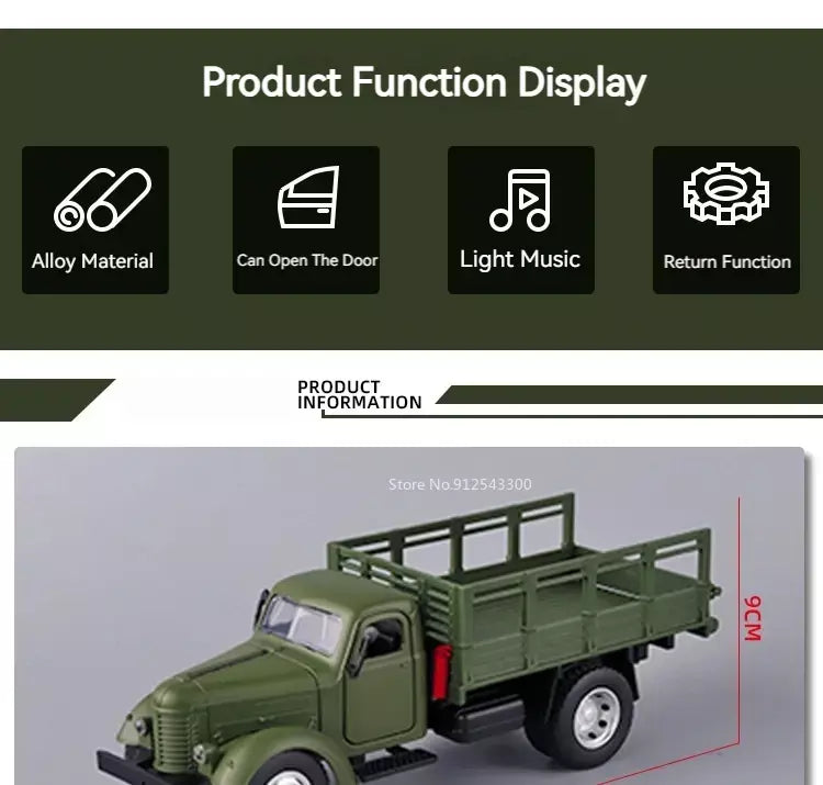 1:24 ca10 caminhão vintage modelo de carro blindado brinquedo liga diecast militar transportadora veículos modelos som luz crianças presentes