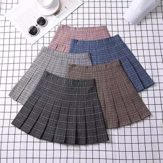 Minissaia plissada xadrez feminina, roupas pré-femininas, estética elegante e chique, linha A, estilo coreano, verão, 2022, feminina