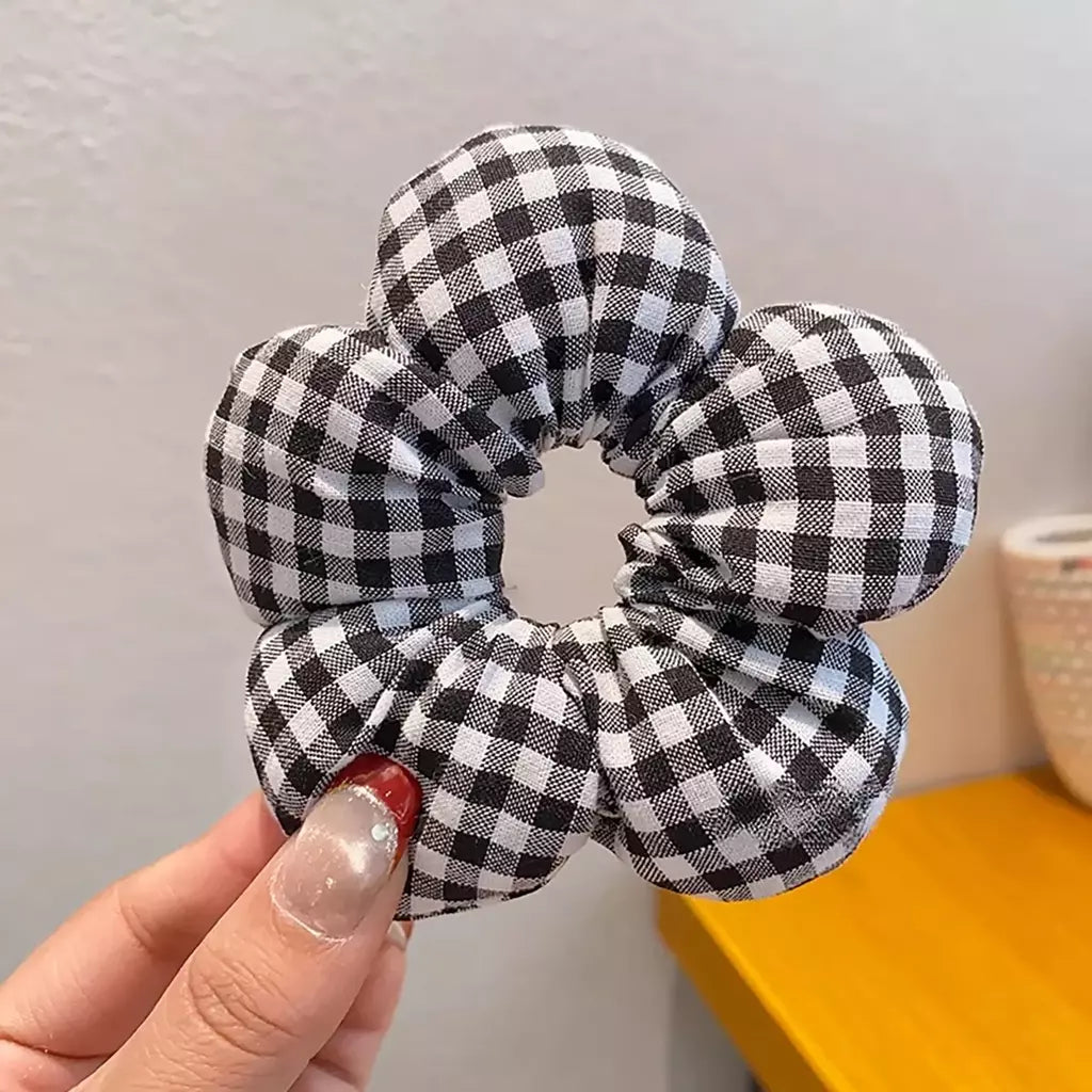 Grande flor menina cordas de cabelo moda xadrez faixas de borracha cabeça almôndega rabo de cavalo headwear crianças acessórios para o cabelo do bebê 1pc