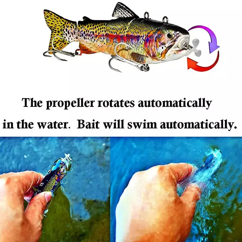 Isca de pesca robótica elétrica automática, isca multiarticulada automática de 4 segmentos, recarregável por usb, acessórios de pesca wobbler